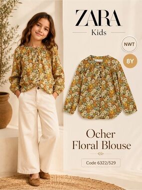 Zara Kids Ocher Floral Long Sleeve Blouse NWT Size 8